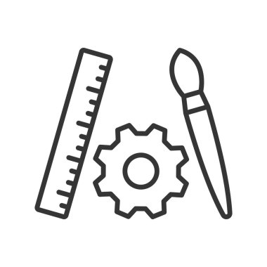 Tasarım, satır tasarımı ikonu. Tasarım, yaratıcılık, grafik, düzen, illüstrasyon, görsel sanat, beyaz arka plan vektöründe estetik. Düzenlenebilir vuruş simgesi tasarla