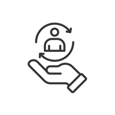 Müşteri alımı, çizgi tasarımı ikonu. Müşteri alımı, devamlı müşteriler, müşteri memnuniyeti, beyaz arka plan vektörü müvekkil alımı. Müşteri alıkoyma düzenlenebilir vuruş simgesi