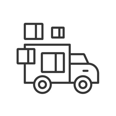 Teslimat, tasarım ikonu. Teslimat, kargo, kurye, paket, ulaşım, teslimat servisi, beyaz arka plan vektörü paketi. Dağıtılabilir vuruş simgesi