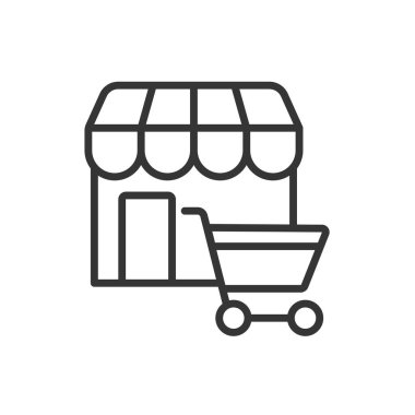 Perakende satış, satır tasarımı simgesi. Perakende, alışveriş, mağaza, ticaret, pazar, satış, perakende işi beyaz arka planda. Geri dönüşümlü düzenlenebilir vuruş simgesi