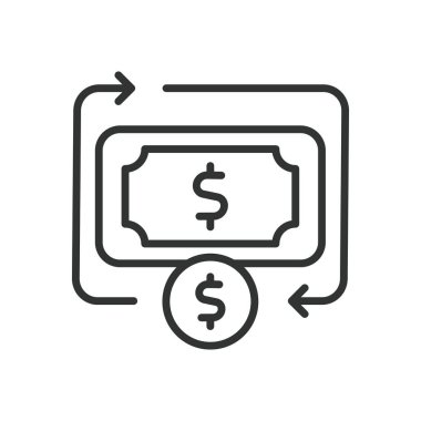 Nakit akışı, çizgi tasarımı ikonu. Nakit akışı, finans, para, gelir, harcamalar, bütçe, beyaz fon vektöründen gelir. Nakit akışı düzenlenebilir vuruş simgesi