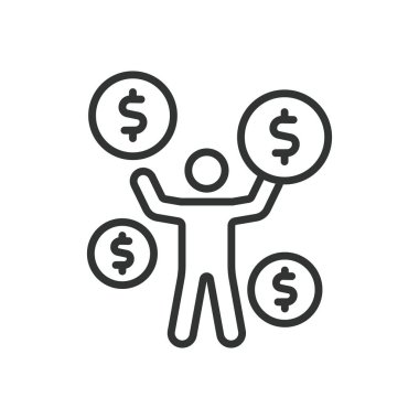 Finansal bağımsızlık, çizgi tasarımı ikonu. Mali bağımsızlık, özgürlük, zenginlik, pasif gelir, beyaz arka plan vektöründe finansal özgürlük. Mali bağımsızlık düzenlenebilir vuruş simgesi