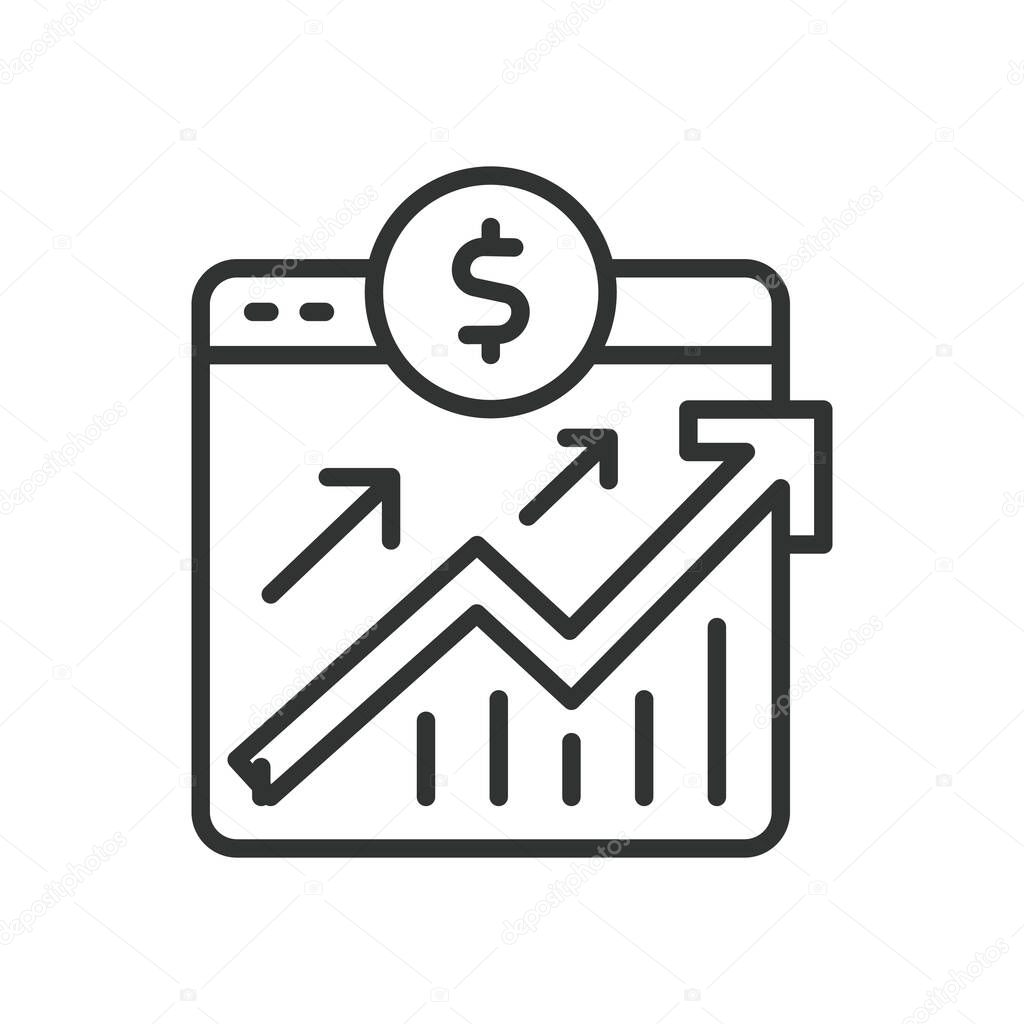Stock market, icon in line design. Stock market, trading, investment, financial growth, shares, stock exchange, portfolio on white background vector. Stock market editable stroke icon