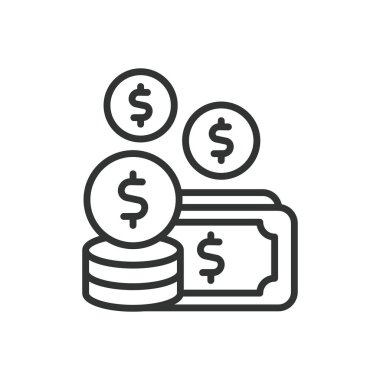 Para, tasarım ikonu. Para, para, para, finans, nakit, servet, bozuk para, dolar beyaz arkaplan vektöründe para düzenlenebilir vuruş simgesi