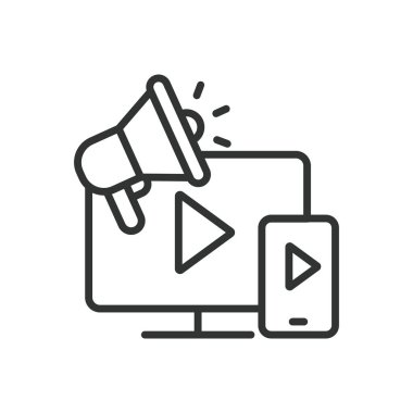 Reklamcılık, satır tasarımı ikonu. Reklamcılık, pazarlama, promosyon, reklam, kampanya, marka, beyaz arkaplan vektörü Reklamcılık düzenlenebilir vuruş simgesi