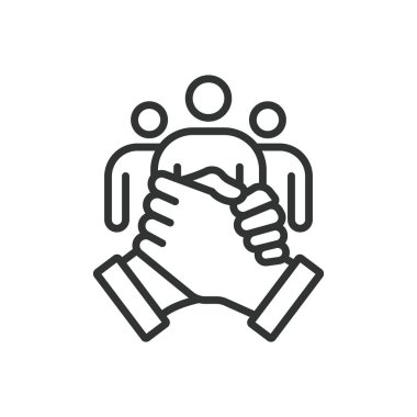 Ortaklık, tasarım ikonu. Ortaklık, işbirliği, takım çalışması, iş ortağı, ortak girişim, işbirliği, beyaz arka planda ittifak. Ortaklık düzenlenebilir vuruş simgesi