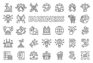 İş, tasarım simgeleri. İş, şirket, girişimcilik, girişim, girişim, girişim, şirket, finans beyaz arkaplan vektörü üzerinde iş, düzenlenebilir vuruş simgeleri