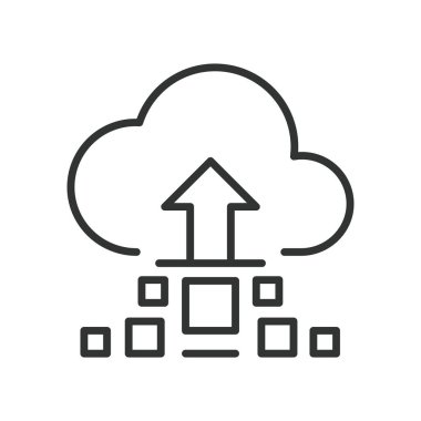 Veri yükleme, satır tasarımı simgesi. Veri, yükleme, transfer, bulut, dosyalar, senkronizasyon, beyaz arkaplan vektörü gönder. Veri yükleme, satır tasarımı düzenlenebilir vuruş simgesi simgesi