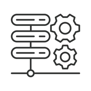 Satır dizaynında sunucu ayarları simgesi. Sunucu, ayarlar, yapılandırma, sunucu, ağ, veritabanı, beyaz arkaplan vektörü üzerindeki bulut. Sunucu ayarları düzenlenebilir vuruş simgesi