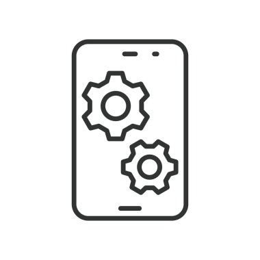 Satır tasarımında uygulama simgesi kurulumu. Uygulama kurulumu, mobil uygulama, indirme, kurulum, yükleme, beyaz arkaplan vektörü üzerine yazılım. Satır tasarımı düzenlenebilir vuruş simgesinde kurulum uygulaması simgesi