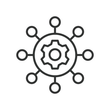 Satır tasarımında çok kanallı simge. Çoklu kanal, iletişim, pazarlama, kanallar, dijital, beyaz arka plan vektörü üzerinde çapraz platform. Satır tasarımı düzenlenebilir vuruş simgesinde çoklu kanal simgesi