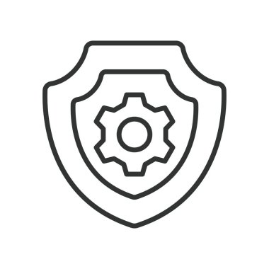 Çizgi dizaynında antivirüs simgesi. Antivirüs, koruma, güvenlik, kötü amaçlı yazılım, virüs, kalkan, beyaz arka plan vektöründeki siber güvenlik. Satır tasarımı düzenlenebilir vuruş simgesinde antivirüs simgesi