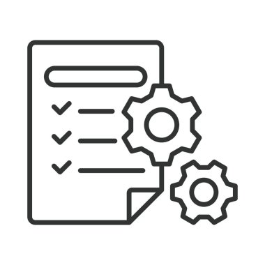Satır tasarımında simge deneniyor. Test, kalite, güvence, hata, yazılım, kontrol, değerlendirme beyaz arka plan vektörü. Satır tasarımı düzenlenebilir vuruş simgesinde test simgesi