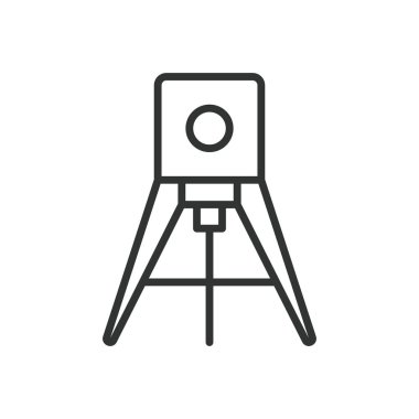 Lazer seviyesi, çizgi tasarımı ikonu. Lazer seviyesi, seviyelendirme aracı, inşaat lazeri, ölçüm cihazı, hizalama aracı, beyaz arkaplan vektöründe araştırma aracı. Lazer seviyesi düzenlenebilir vuruş simgesi