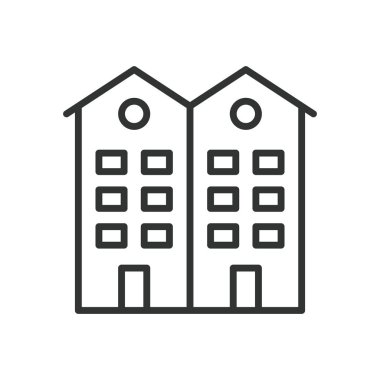 Apartman dairesi, tasarım ikonu. Daire, daire, konut, bina, gayrimenkul, ev, beyaz arka plan vektöründeki mülk. Düzenlenebilir konut vuruşu simgesi