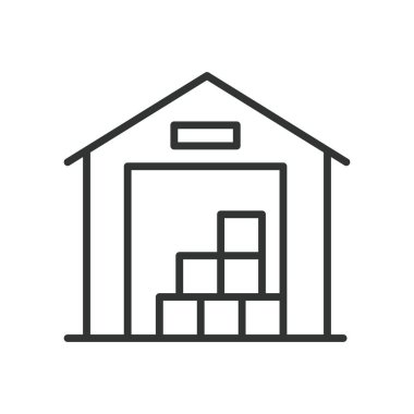 Depo, tasarım ikonu. Depo, depo, lojistik, dağıtım, envanter, nakliye, beyaz arkaplan vektörü yük Depo düzenlenebilir vuruş simgesi