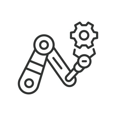 Otomasyon, satır tasarımı simgesi. Otomasyon, robotik, yapay zeka, süreç, sistem, teknoloji, beyaz arkaplan vektörü otomatik düzenlenebilir vuruş simgesi üzerindeki makine