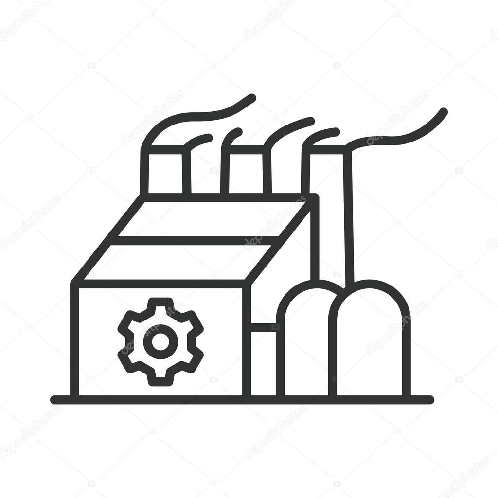 Factory, icon in line design. Factory, manufacturing, industry, production, automation, machinery, assembly on white background vector Factory editable stroke icon