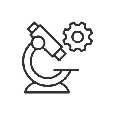 Mikroskop yenilikleri, çizgi tasarımı ikonu. Mikroskop, teknoloji, bilim, yenilik, büyütme, beyaz arka plan vektörü laboratuvarı. Mikroskop yenilikleri, düzenlenebilir vuruş simgesi.