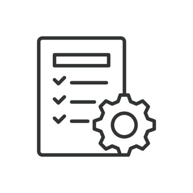 Fonksiyonellik, satır tasarımı ikonu. Fonksiyonellik, özellikler, yetenekler, işlemler, performans, işlevsellik testi, beyaz arkaplan vektörü süreci. Fonksiyonellik düzenlenebilir vuruş simgesi