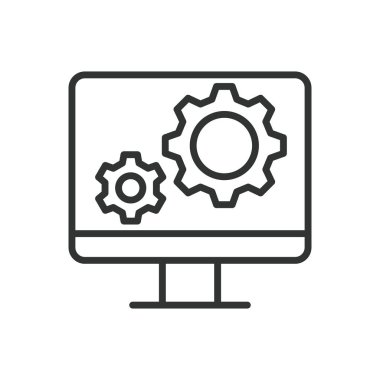 İşletim Sistemi, satır tasarımı simgesi. İşletim sistemi, işletim sistemi, yazılım, platform, bilgisayar, teknoloji, beyaz arka plan vektöründeki sistem. İşletim Sistemi, düzenlenebilir vuruş simgesi