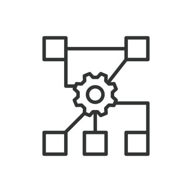 Çalışma akışı, satır tasarımı simgesi. Çalışma akışı, süreç, görev akışı, üretkenlik, iş süreci, verimlilik, beyaz arka plan vektöründe otomasyon. Çalışma akışı düzenlenebilir vuruş simgesi