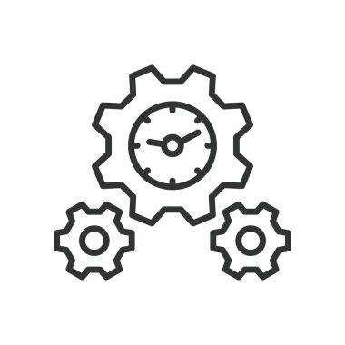 Horoloji, çizgi tasarımı ikonu. Horoloji, saat yapımı, saat, saat, saat, saat, saat, beyaz arkaplan vektörü üzerinde dişliler