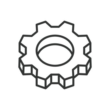 Çarkıfelek, çizgi tasarımı ikonu. Çark, dişli, mekanizma, makine, tekerlek, mühendislik, beyaz arka plan vektörü Cogwheel düzenlenebilir vuruş simgesi üzerinde dönme