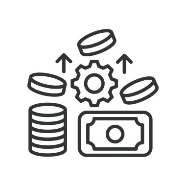 Finansal Otomasyon, çizgi tasarımı ikonu. Dijital ödemeler, otomatik işlemler, beyaz arka plan vektöründeki finans yönetimi. Finansal Otomasyon düzenlenebilir vuruş simgesi