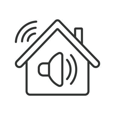 Alarm sistemi, satır tasarımı simgesi. Alarm sistemi, güvenlik alarmı, ev güvenliği, acil durum alarmı, beyaz arka planda davetsiz misafir alarmı. Alarm sistemi, satır tasarımı simgesi, düzenlenebilir vuruş simgesi
