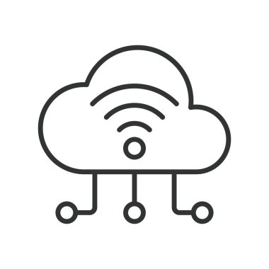 Cloud IoT, çizgi dizaynı simgesi. Cloud IoT, Nesnelerin İnterneti, Bulut teknolojisi, beyaz arka plan vektöründeki IoT ağı. Cloud IoT, satır dizaynı simgesi, düzenlenebilir vuruş simgesi
