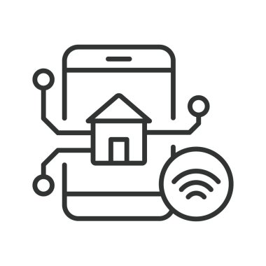 Telefon kontrolü, satır tasarımı simgesi. Telefon kontrolü, akıllı telefon, uygulama kontrolü, kapalı telefon, beyaz arka plan vektöründeki dijital uzaktan kumanda. Telefon kontrolü, satır tasarımı simgesi, düzenlenebilir vuruş simgesi