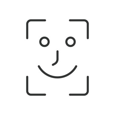 Yüz tanıma, çizgi tasarımı ikonu. Yüz tanıma, yüz tanıma, yüz tanımlama, beyaz arka plan vektöründe yüz taraması. Yüz tanıma, satır tasarımı simgesi, düzenlenebilir vuruş simgesi