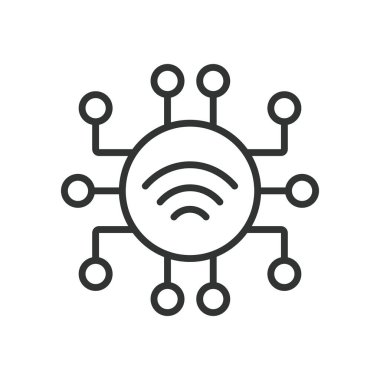 IoT sensörü, satır dizaynı simgesi. IoT sensörleri, algılayıcıların interneti, akıllı sensör, beyaz arka plan vektöründeki kablosuz sensörler. IoT sensörleri, satır tasarımı simgesi, düzenlenebilir vuruş simgesi