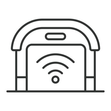 Akıllı garaj, çizgi tasarımı ikonu. Akıllı garaj, otomatik garaj, uzak garaj, beyaz arka plan vektörü. Akıllı garaj, satır tasarımı simgesi, düzenlenebilir vuruş simgesi