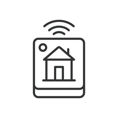 Akıllı merkez, çizgi tasarımı ikonu. Akıllı merkez, ev otomasyonu, IoT merkez, merkezi kontrol, akıllı ev, beyaz arka plan vektörü. Akıllı merkez, satır dizaynı simgesi, düzenlenebilir vuruş simgesi