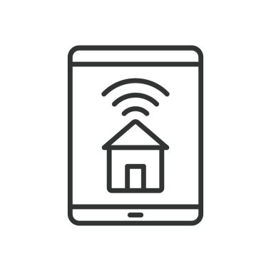 IoT tablet, satır tasarımı simgesi. IOT tableti, akıllı tabletler, tablet aygıtı, internet, beyaz arkaplan vektöründeki IOT teknolojisi. IoT tableti, satır dizaynı simgesi, düzenlenebilir vuruş simgesi