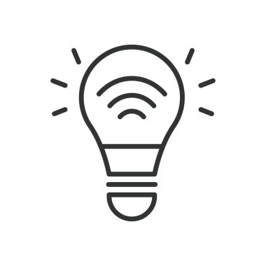 Akıllı ışık, çizgi tasarımı ikonu. Akıllı ışık, akıllı ışıklandırma, LED ışık, enerji tasarrufu, beyaz arka plan vektöründe ışıklandırma kontrolü. Akıllı ışık, satır tasarımı simgesi, düzenlenebilir vuruş simgesi