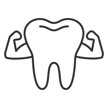 Güçlü dişler, dizayn edilmiş bir ikon. Güçlü dişler, diş, diş, sağlıklı gülümseme, diş minesi, beyaz arka plan vektöründe ağız bakımı. Güçlü dişler, düzenlenebilir vuruş simgesi