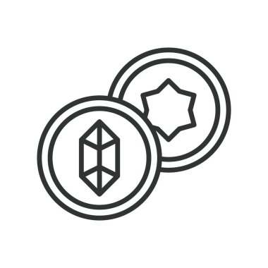 Jeton, satır tasarımı simgesi. Jeton, kripto para jetonu, dijital jetonlar, zincir jetonlar, jetonlu varlıklar, kripto jetonlar, kullanım jetonları beyaz arka plan vektöründe. Jeton, düzenlenebilir vuruş simgesi