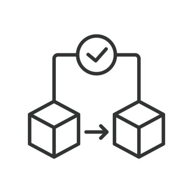 İşlem, satır tasarımı simgesi. İşlem, kripto para aktarımları, dijital, engelleme zinciri işlemleri, işlem süreci, paylaşımcıdan paylaşıma aktarım, işlem doğrulaması