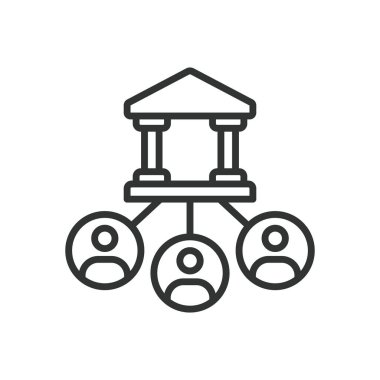 Merkezi finans, çizgi tasarımı ikonu. Merkezi finans, DeFi, finans sistemi, finans piyasası, beyaz fon vektöründeki merkezi finans platformu. Merkezi finans, düzenlenebilir vuruş simgesi