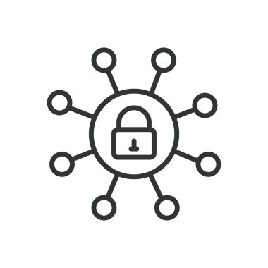 Siber güvenlik, siber tasarım. Siber güvenlik, çevrimiçi güvenlik, veri koruması, ağ güvenliği, beyaz arkaplan vektöründeki dijital güvenlik simgesi. Siber güvenlik, düzenlenebilir vuruş simgesi