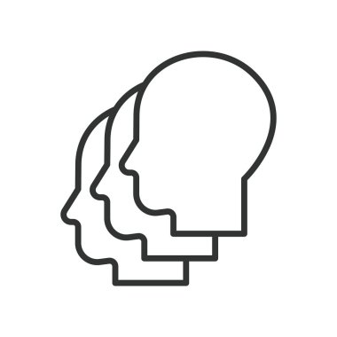 Çoklu kişilik, çizgi tasarımı ikonu. Çoklu kişilik, kişilik bölünmesi, kişilik bölünmesi, iç çatışma, beyaz arka plan vektöründe psikolojik durum. Çoklu kişilik, düzenlenebilir felç