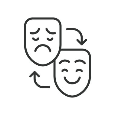 Bipolar, çizgi tasarımı ikonu. Bipolar bozukluk, ruh hali değişimleri, depresyon, delilik, duygusal dengesizlik, manik bölüm, beyaz arka plan vektörüyle ilgili depresif bölüm. Çift kutuplu, düzenlenebilir vuruş simgesi