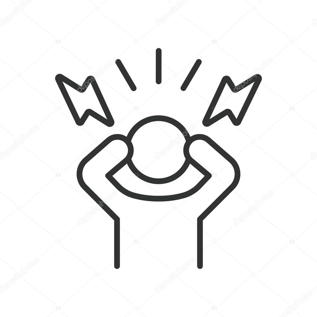 Stress, icon in line design. Stress, anxiety, mental pressure, burnout, emotional tension, overwhelmed, psychological strain on white background vector. Stress, editable stroke icon