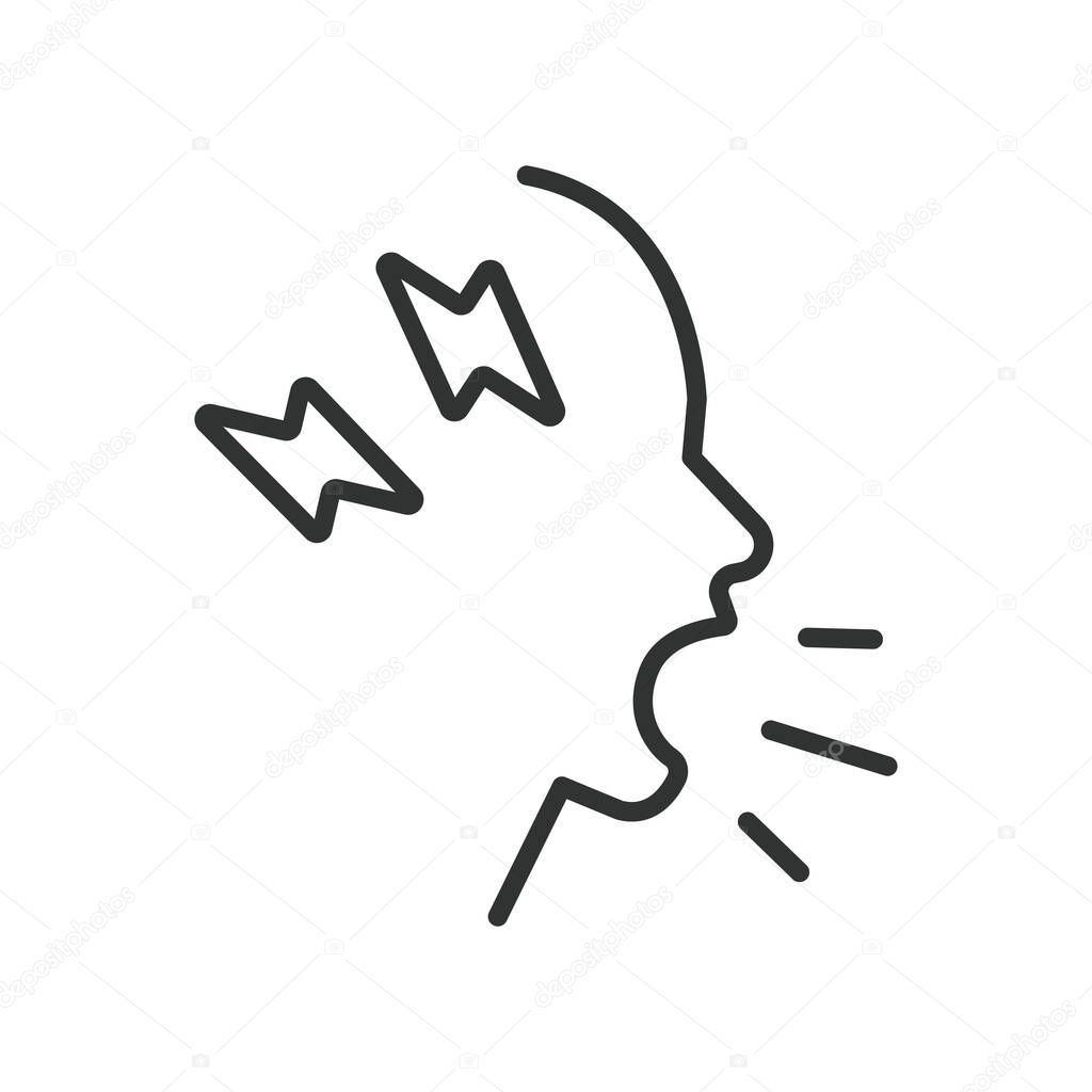 Anger, icon in line design. Anger, rage, frustration, fury, emotional outburst, aggressive behavior, mad on white background vector. Anger editable stroke icon