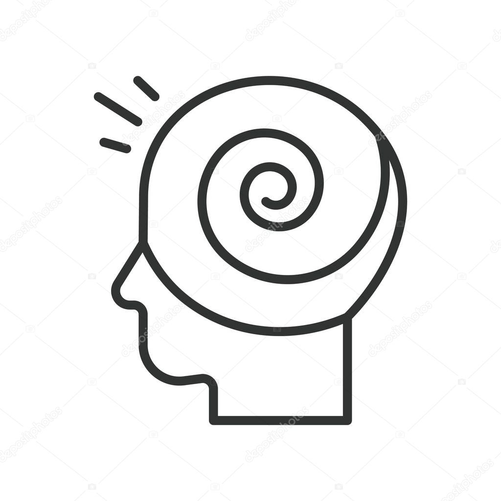 Psychosis, icon in line design. Psychosis, delusion, hallucination, mental illness, schizophrenia, paranoia, disconnection on white background vector. Psychosis editable stroke icon