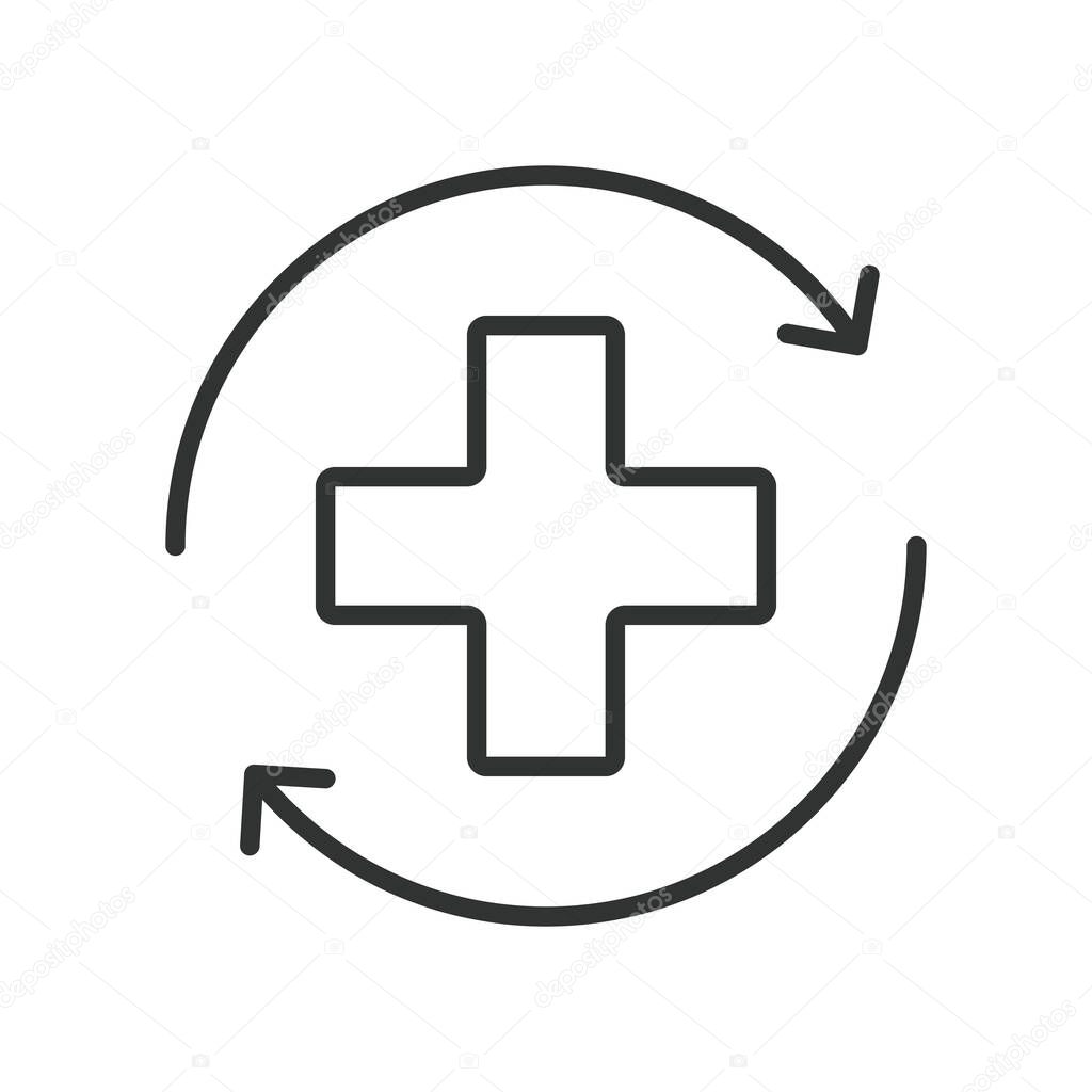 Recovery, icon in line design. Recovery, healing, growth, wellness, transformation, rehabilitation, resilience on white background vector Recovery editable stroke icon