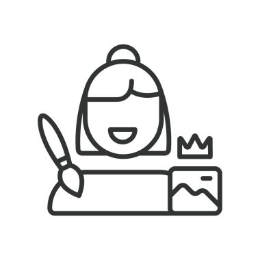 Sanat yönetmeni, tasarım ikonu. Sanat yönetmeni, kreatif direktör, görsel konsept, markalaşma, reklam, kampanya, beyaz arka plan vektörü üzerine grafik tasarım. Sanat yönetmeni, düzenlenebilir vuruş simgesi